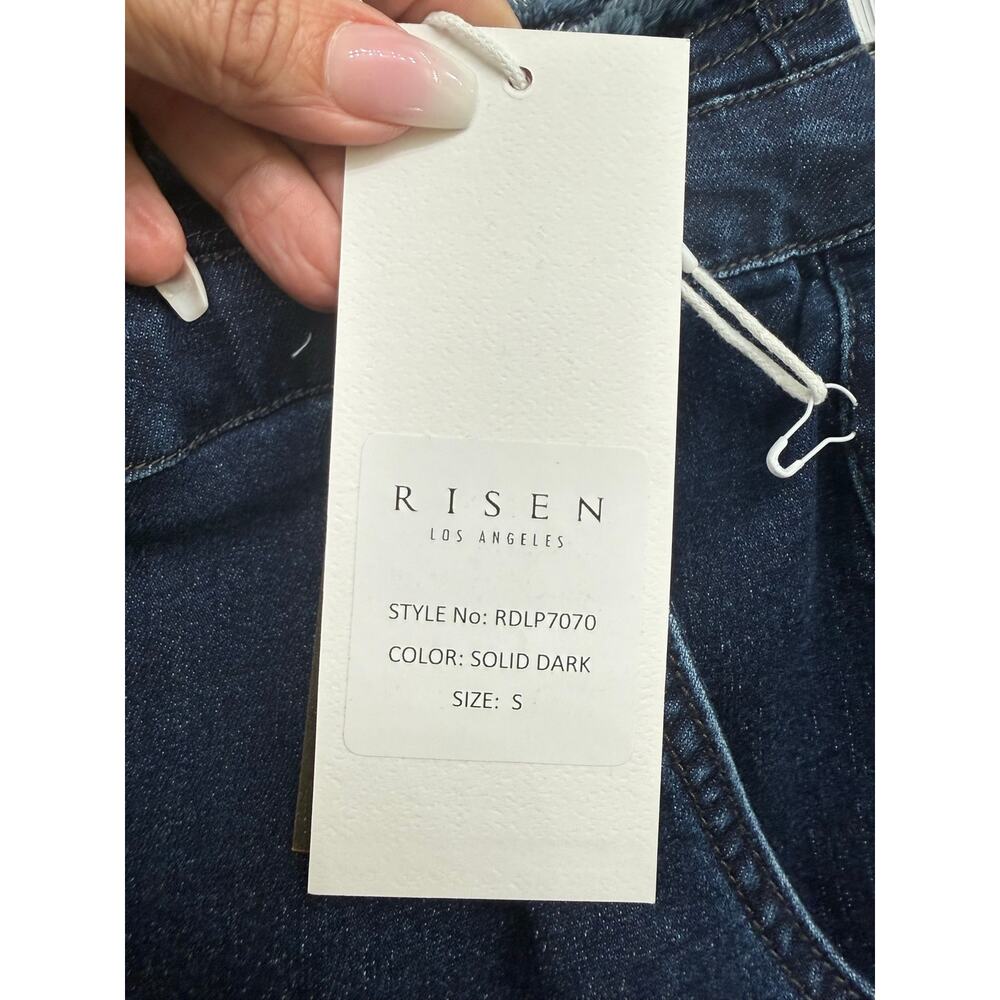 Risen Jeans Mid Rise Dark Wash Wide Leg Pants with Tie Waistband NWT Small $128 - Picture 5 of 10